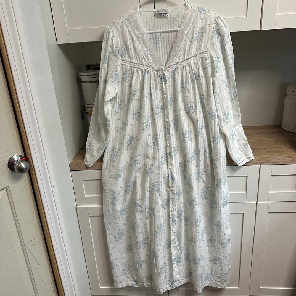 Vintage Cottagecore Nightgown‎ Womens L Romantic Floral Lace Button Front Granny